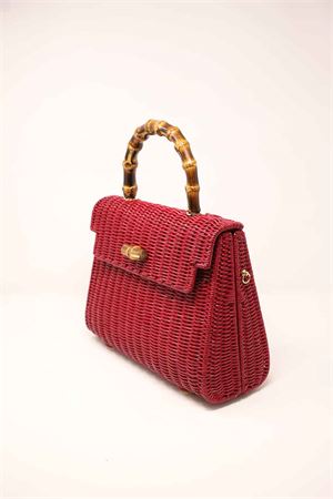 Bag in red woven wicker with bamboo handle Laboratorio Capri | 115ROSSO